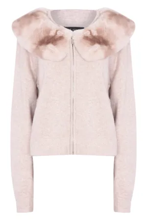 Zip Up Sweater with Collar in Sand