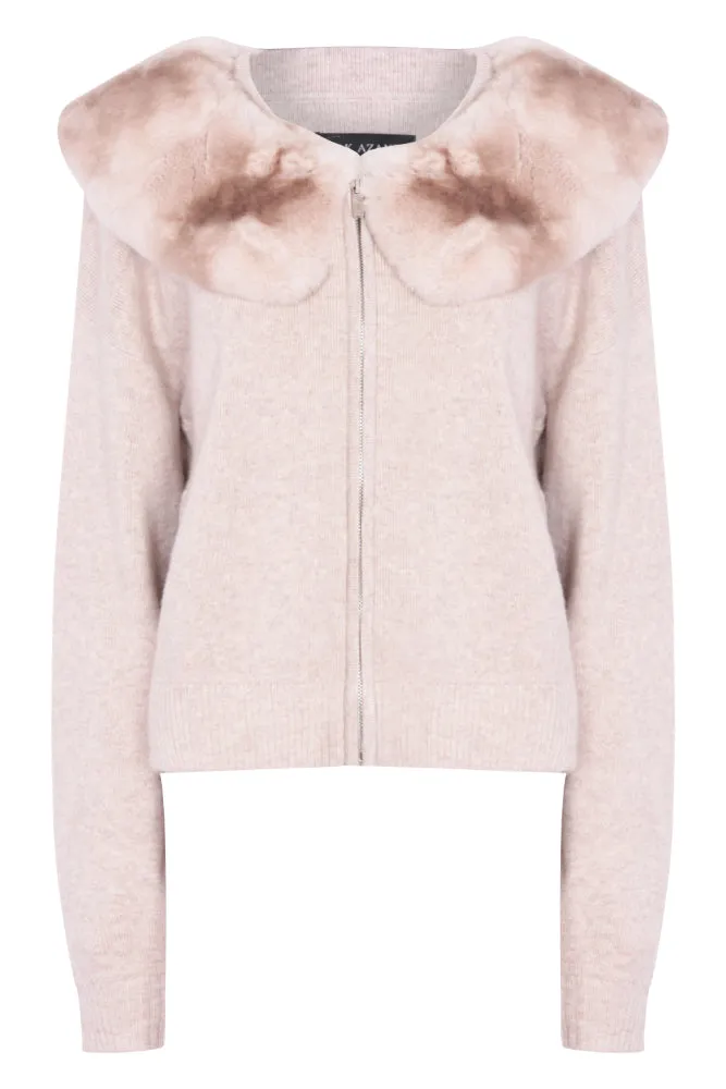 Zip Up Sweater with Collar in Sand