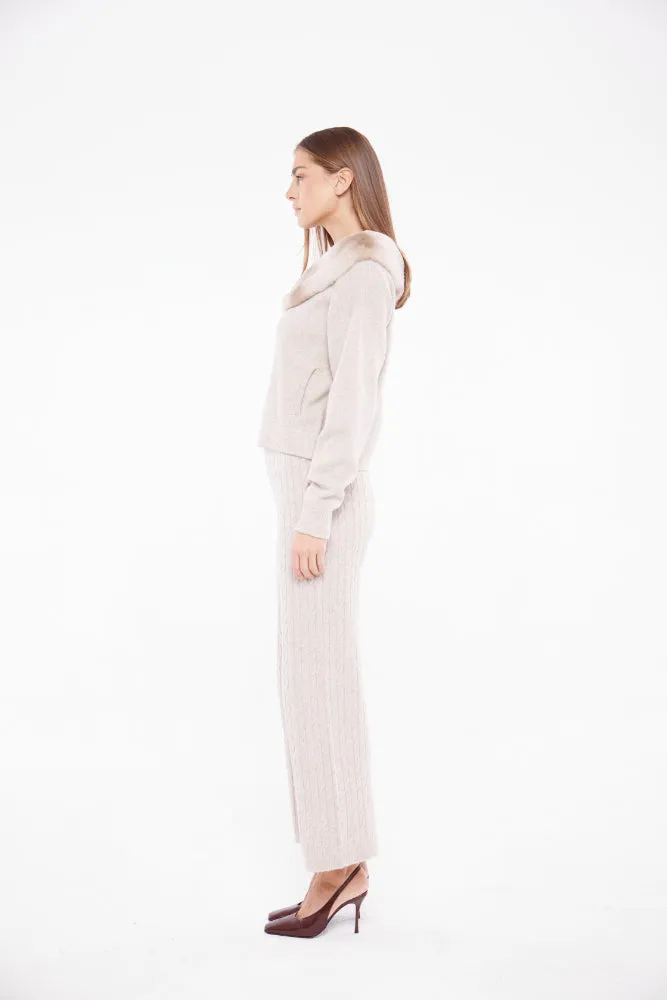 Zip Up Sweater with Collar in Sand
