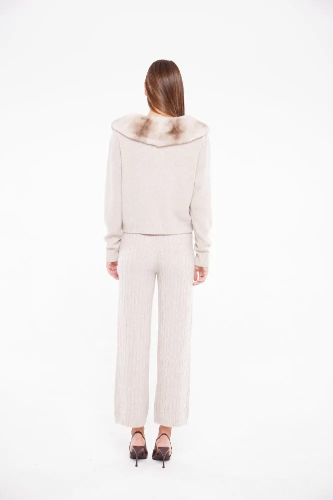 Zip Up Sweater with Collar in Sand